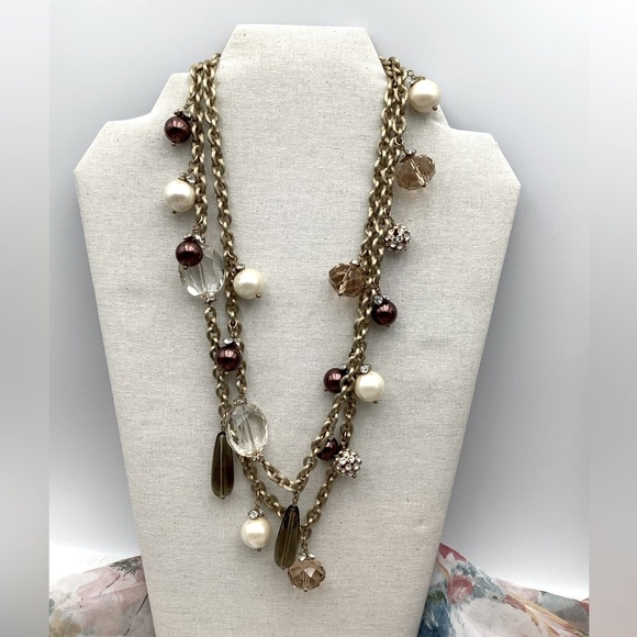 🎄🎄Vintage Art Glass and Pearl Long Necklace - Picture 1 of 2